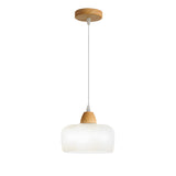 Modern Wood White Glass Elegant Geometric Pendant Light Image - 8