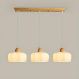 Modern Wood White Glass Elegant Geometric Pendant Light Image - 9