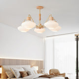 Modern Wood White Glass Geometric Drum Chandelier Image - 1