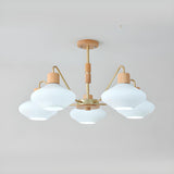 Modern Wood White Glass Geometric Drum Chandelier Image - 3