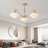 Modern Wood White Glass Geometric Drum Chandelier Image - 4