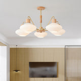 Modern Wood White Glass Geometric Drum Chandelier Image - 6