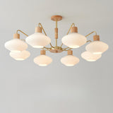 Modern Wood White Glass Geometric Drum Chandelier Image - 8