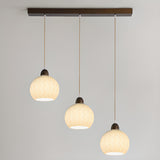 Modern Wood White Glass Round LED Pendant Light Image - 10