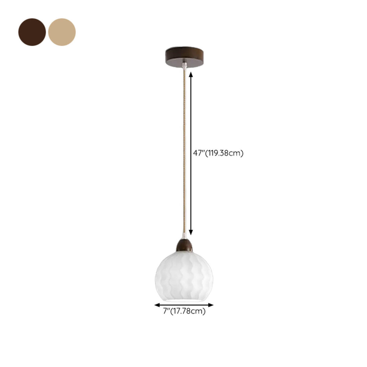 Modern Wood White Glass Round LED Pendant Light 