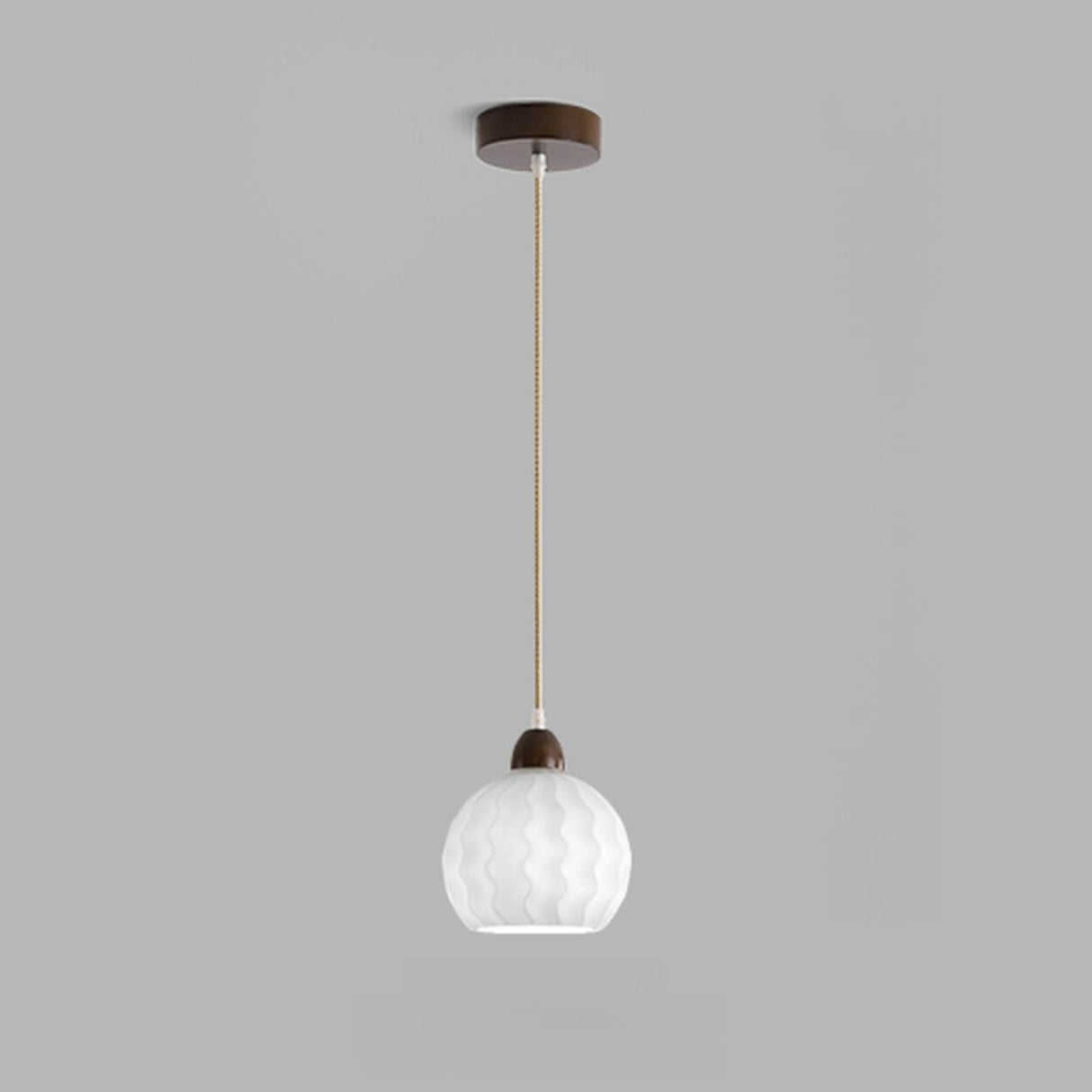 Modern Wood White Glass Round LED Pendant Light Image - 2