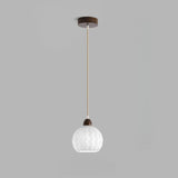 Modern Wood White Glass Round LED Pendant Light Image - 2