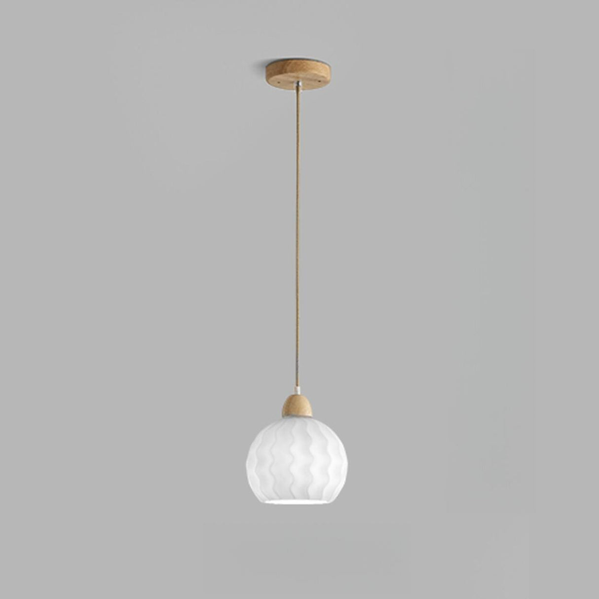 Modern Wood White Glass Round LED Pendant Light Image - 5