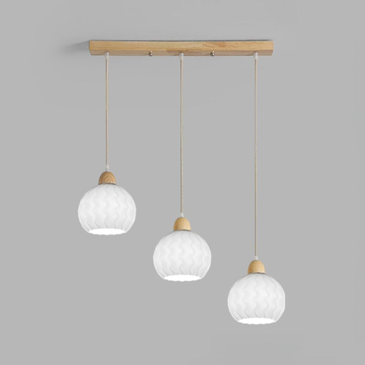 Modern Wood White Glass Round LED Pendant Light Image - 7