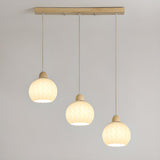 Modern Wood White Glass Round LED Pendant Light Image - 9