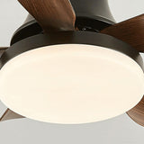 Modern Wooden 5 Blade Flush Mount LED Ceiling Fan Light Image - 10