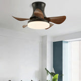 Modern Wooden 5 Blade Flush Mount LED Ceiling Fan Light Image - 6