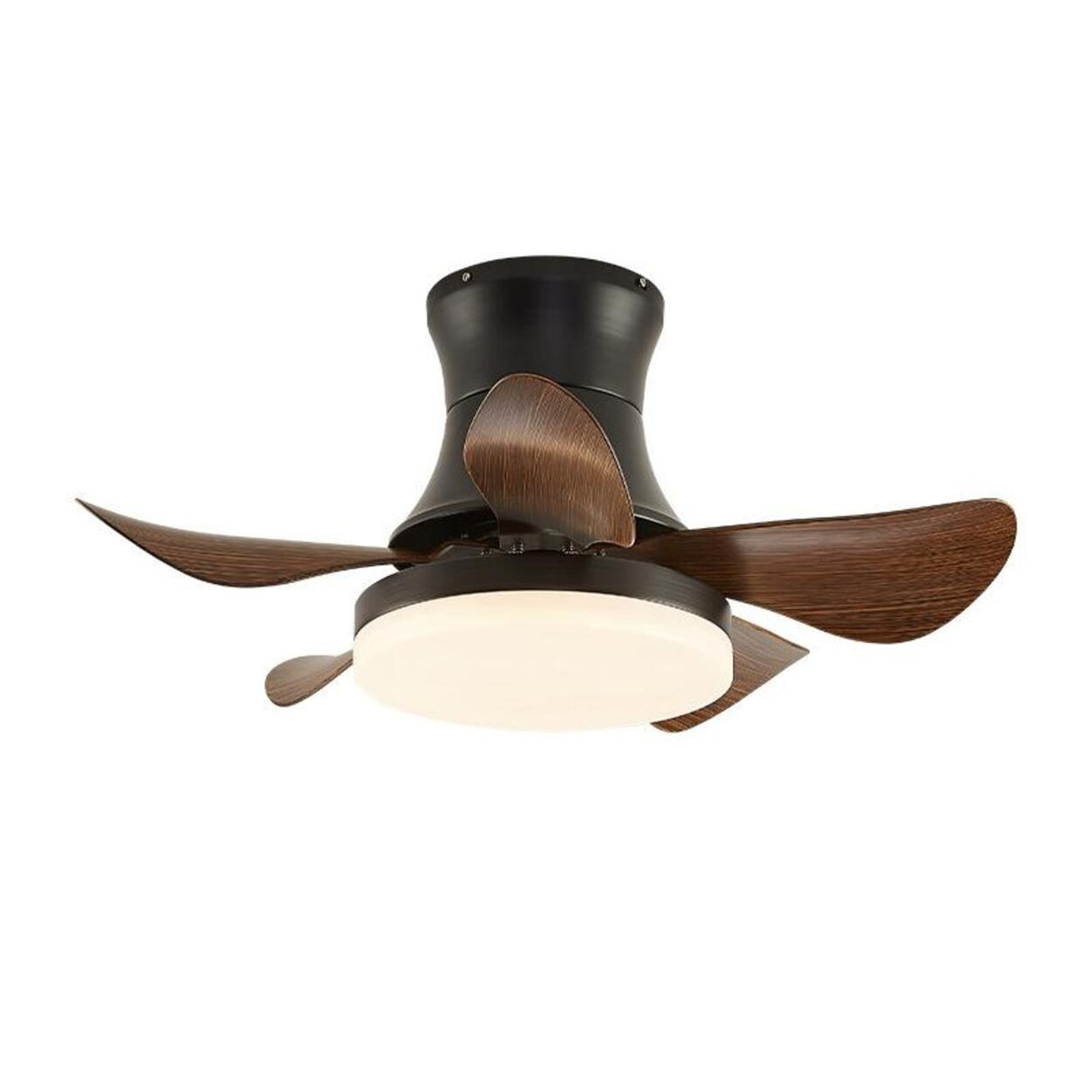 Modern Wooden 5 Blade Flush Mount LED Ceiling Fan Light Image - 7