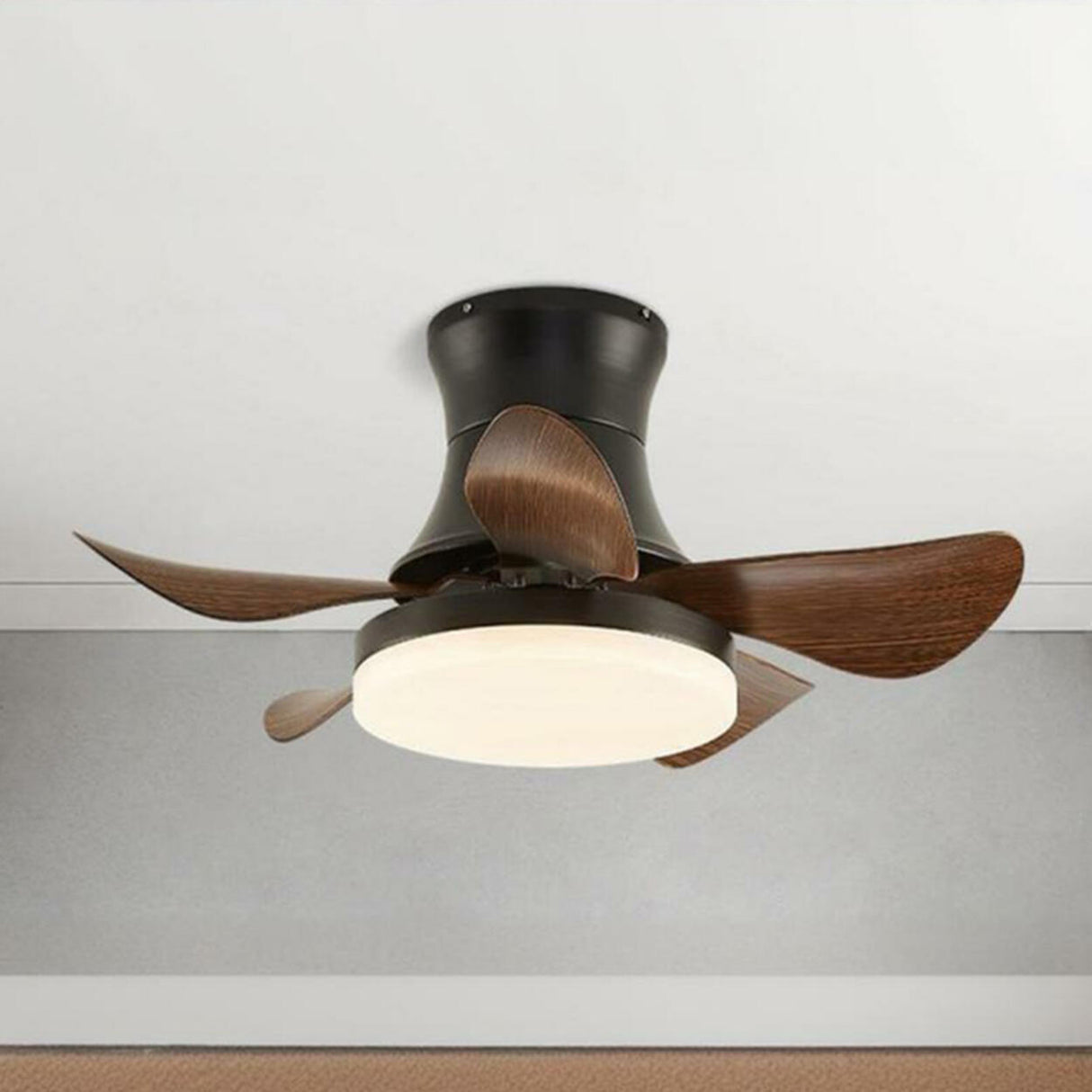 Modern Wooden 5 Blade Flush Mount LED Ceiling Fan Light Image - 8