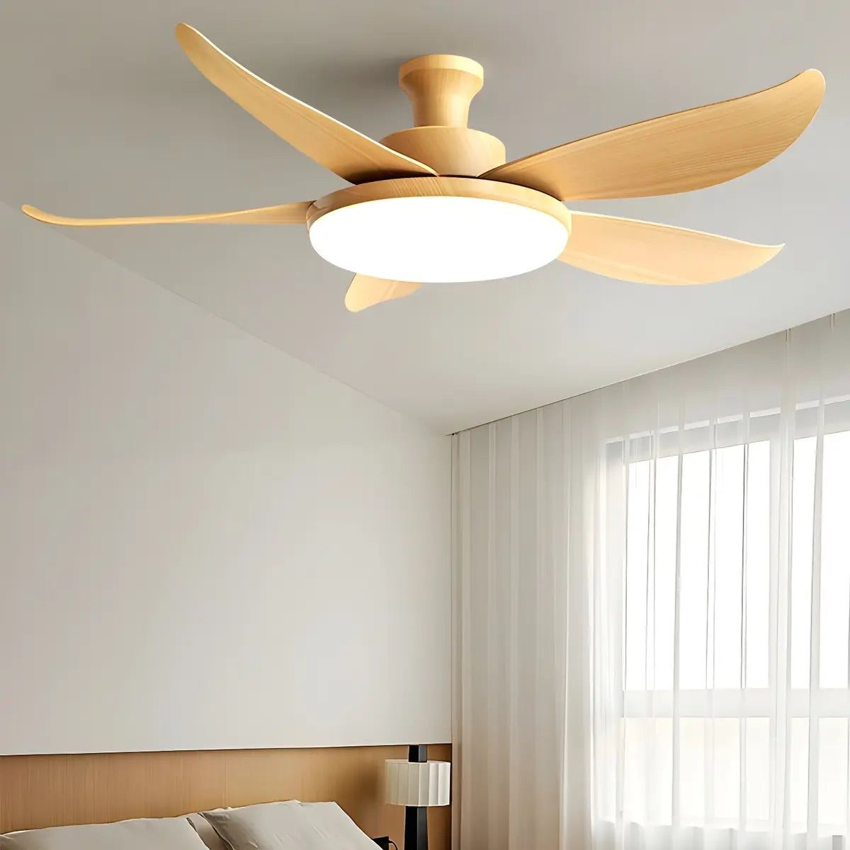 Remote Control Wooden 5 Blade Ceiling Fan with Light Image - 10