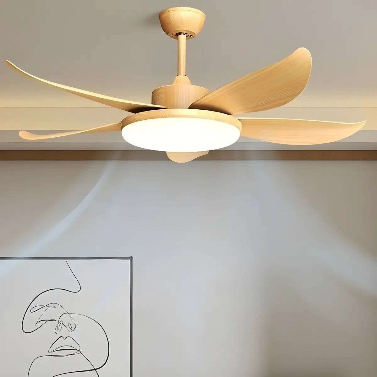 Remote Control Wooden 5 Blade Ceiling Fan with Light Image - 15