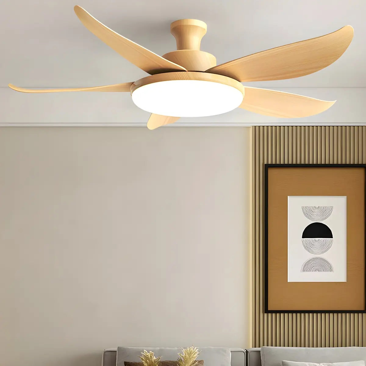 Remote Control Wooden 5 Blade Ceiling Fan with Light Image - 4