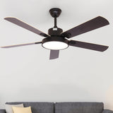 Modern Wooden 5 Blade Tricolor LED Ceiling Fan Light Image - 1