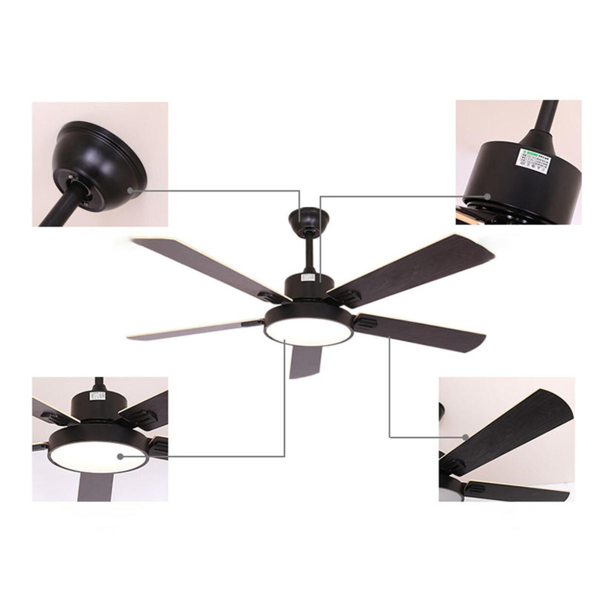 Modern Wooden 5 Blade Tricolor LED Ceiling Fan Light Image - 12