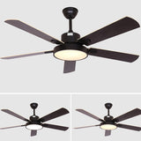 Modern Wooden 5 Blade Tricolor LED Ceiling Fan Light Image - 6