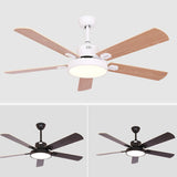 Modern Wooden 5 Blade Tricolor LED Ceiling Fan Light Image - 7