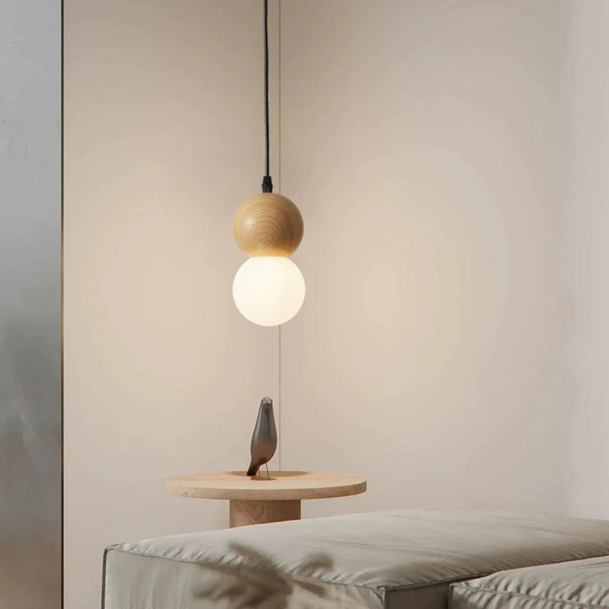 Modern Wooden Acrylic Sphere Living Room Pendant Light Image - 5