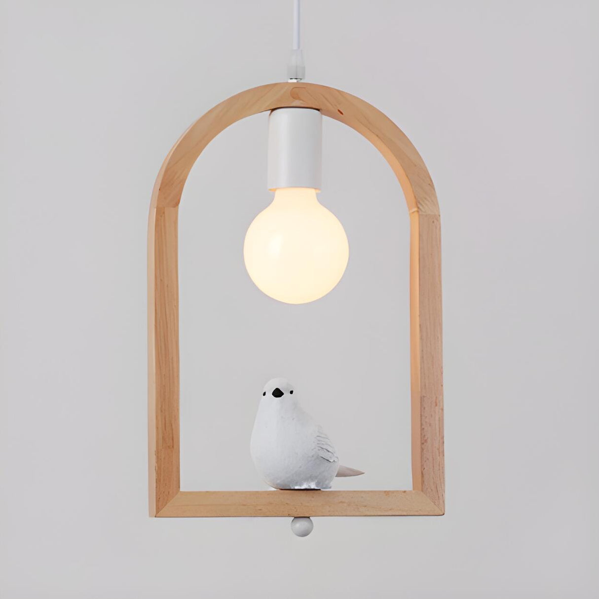 Modern Wooden Arch Angel and Bird Bedroom Pendant Light Image - 2