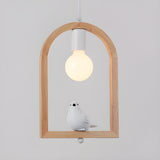 Modern Wooden Arch Angel and Bird Bedroom Pendant Light Image - 2