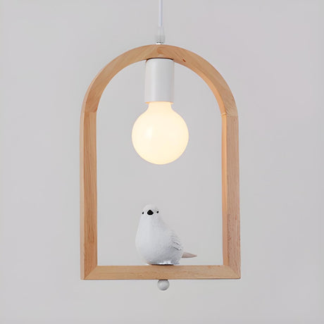 Modern Wooden Arch Angel and Bird Bedroom Pendant Light Image - 2