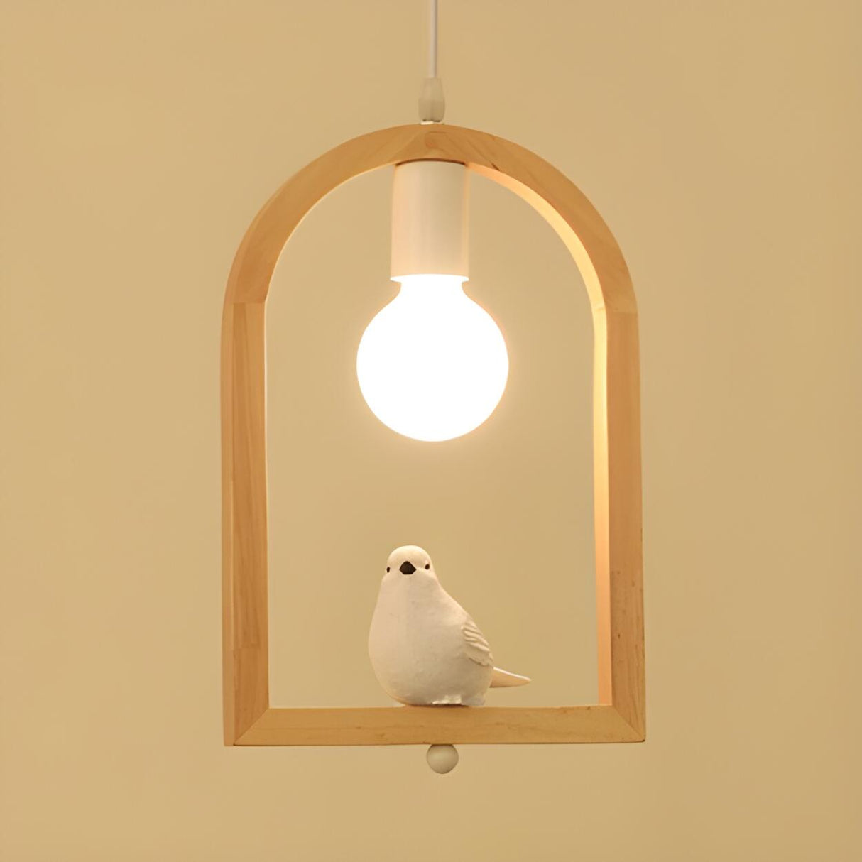 Modern Wooden Arch Angel and Bird Bedroom Pendant Light Image - 3