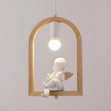 Modern Wooden Arch Angel and Bird Bedroom Pendant Light Image - 5