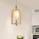 Modern Wooden Arch Barrel Astronaut Pendant Light Kids Room Image - 3