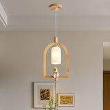 Modern Wooden Arch Barrel Astronaut Pendant Light Kids Room Image - 5