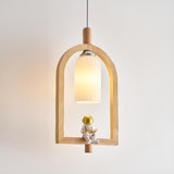 Modern Wooden Arch Barrel Astronaut Pendant Light Kids Room Image - 8