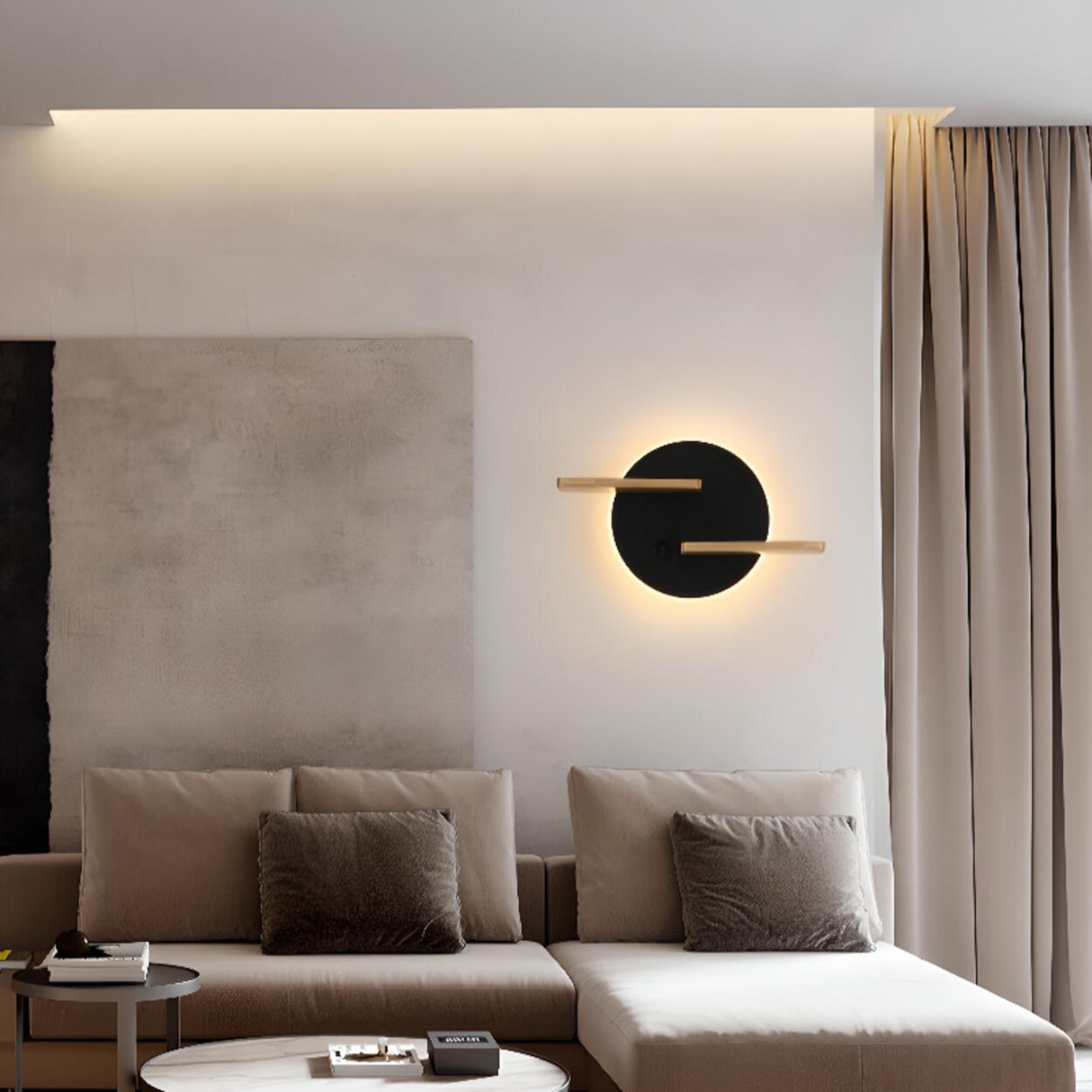 Modern Wooden Backlit Design Circular Wall Sconce  Image - 3