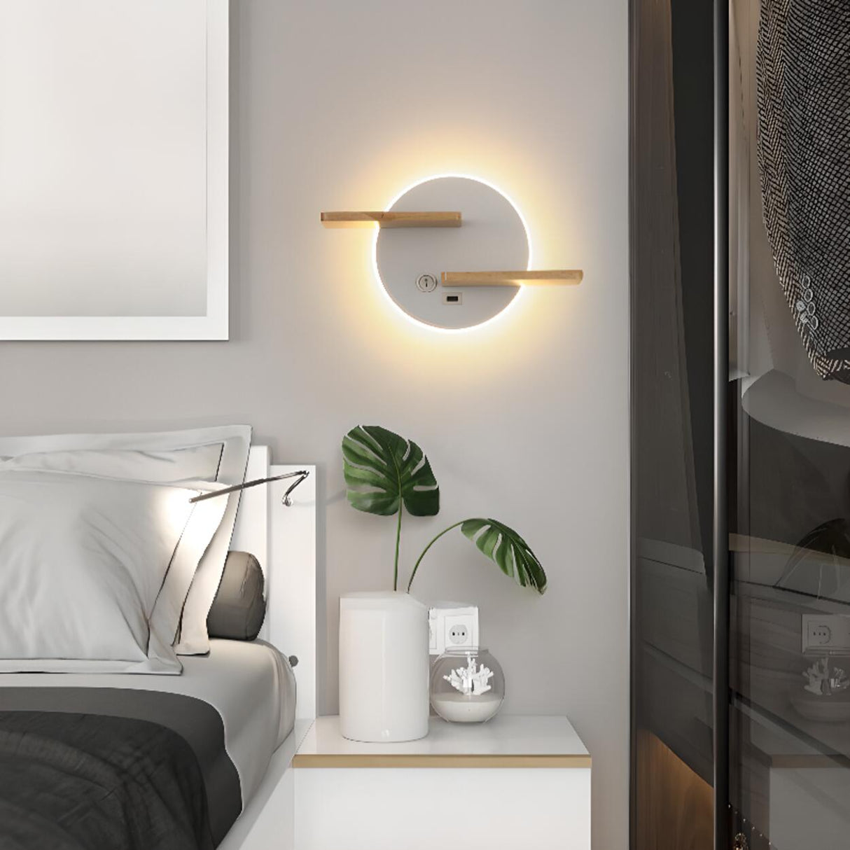 Modern Wooden Backlit Design Circular Wall Sconce  Image - 4