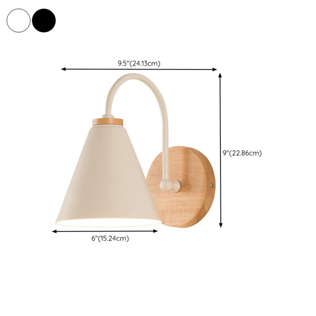 Modern Wooden Base Cone Metal Shade Wall Sconce 