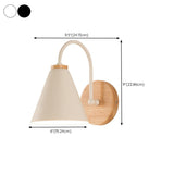 Modern Wooden Base Cone Metal Shade Wall Sconce #size