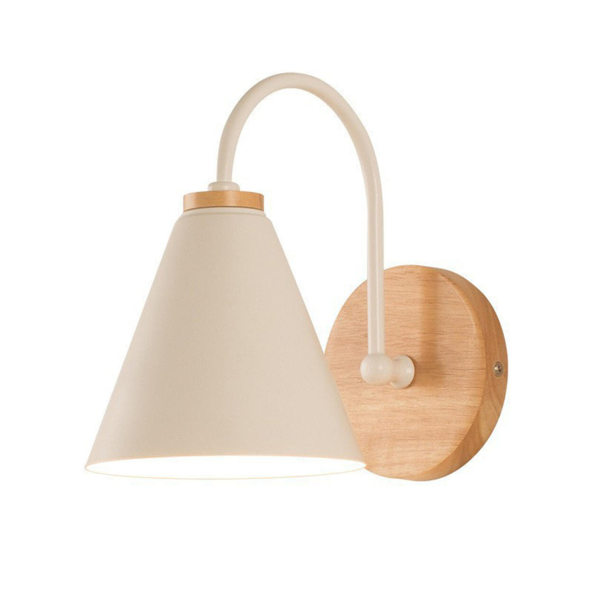 Modern Wooden Base Cone Metal Shade Wall Sconce Image - 8