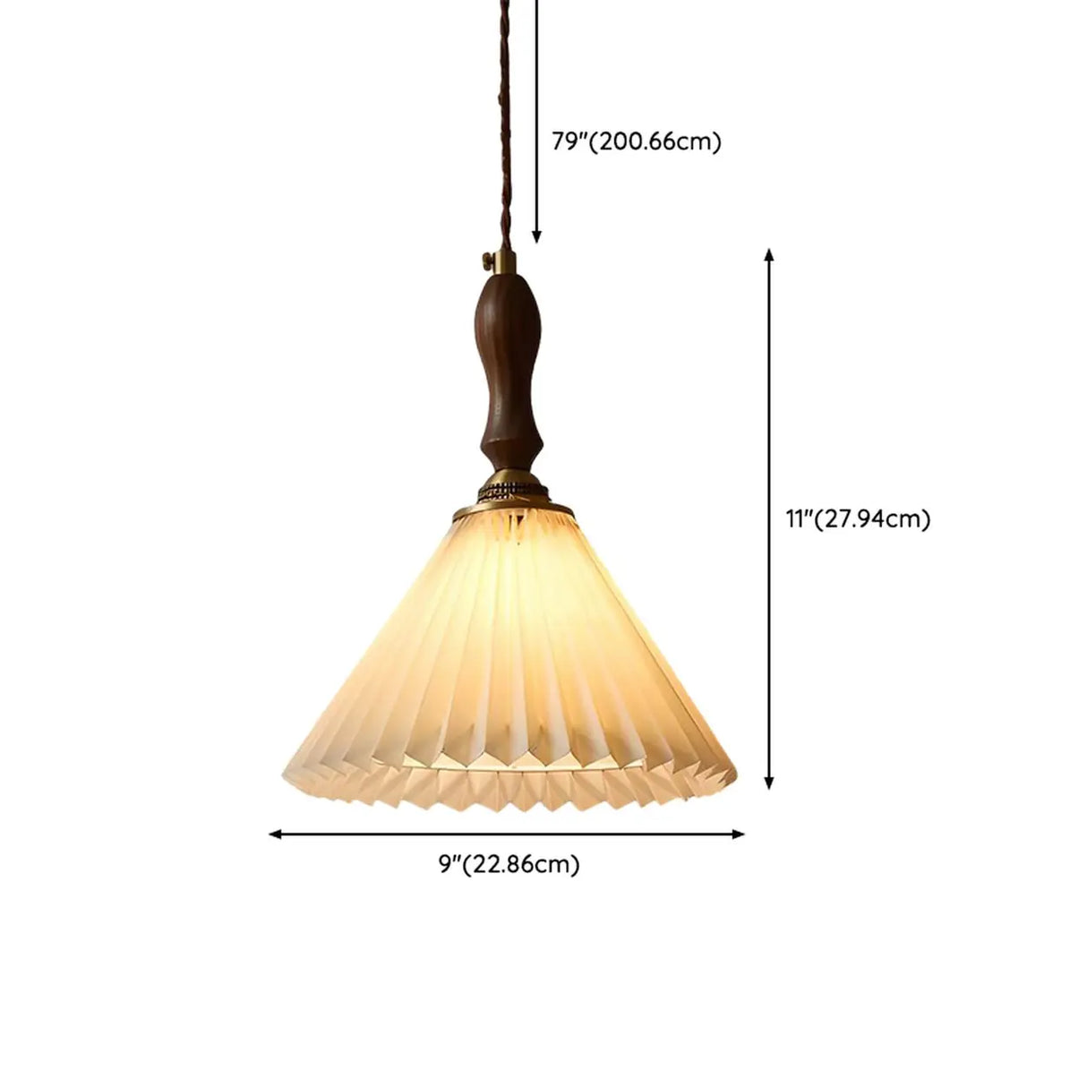 Modern Wooden Beige Pleated Fabric Cone Pendant Light 