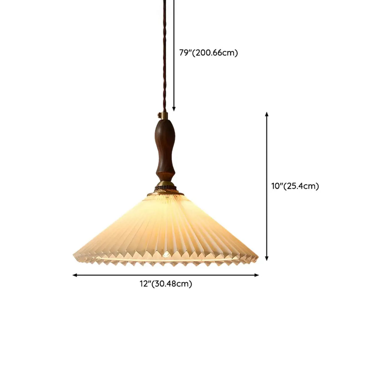 Modern Wooden Beige Pleated Fabric Cone Pendant Light Image - 12