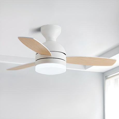 Modern Wooden Blades White Ceiling Fan with LED Light Image - 1