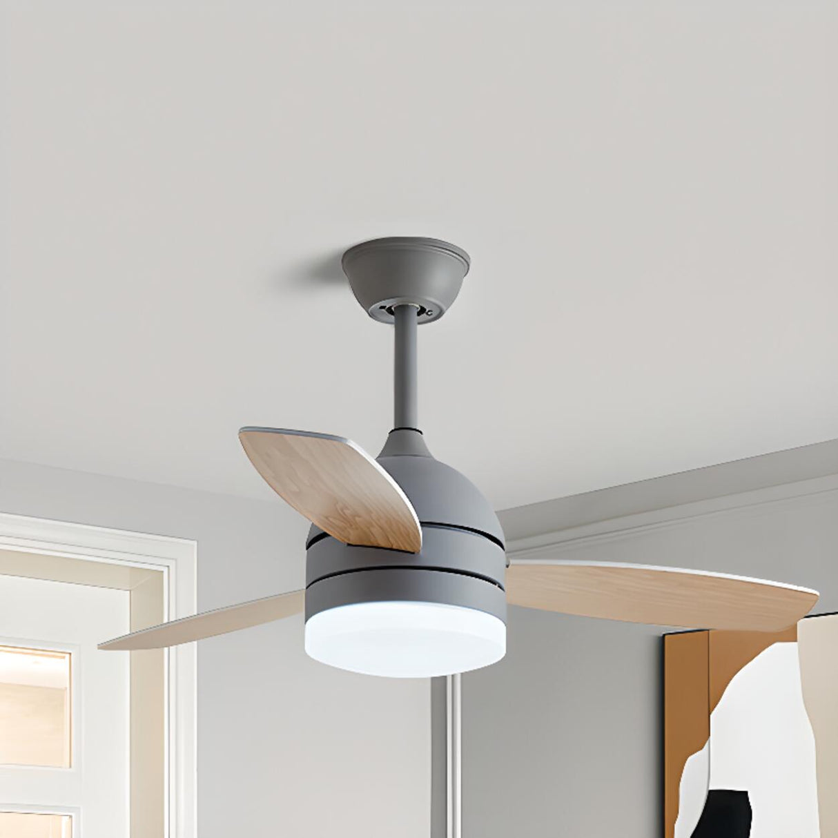 Modern Wooden Blades White Ceiling Fan with LED Light Image - 13