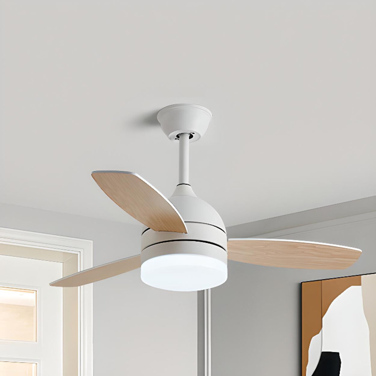 Modern Wooden Blades White Ceiling Fan with LED Light Image - 14