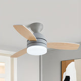 Modern Wooden Blades White Ceiling Fan with LED Light Image - 17