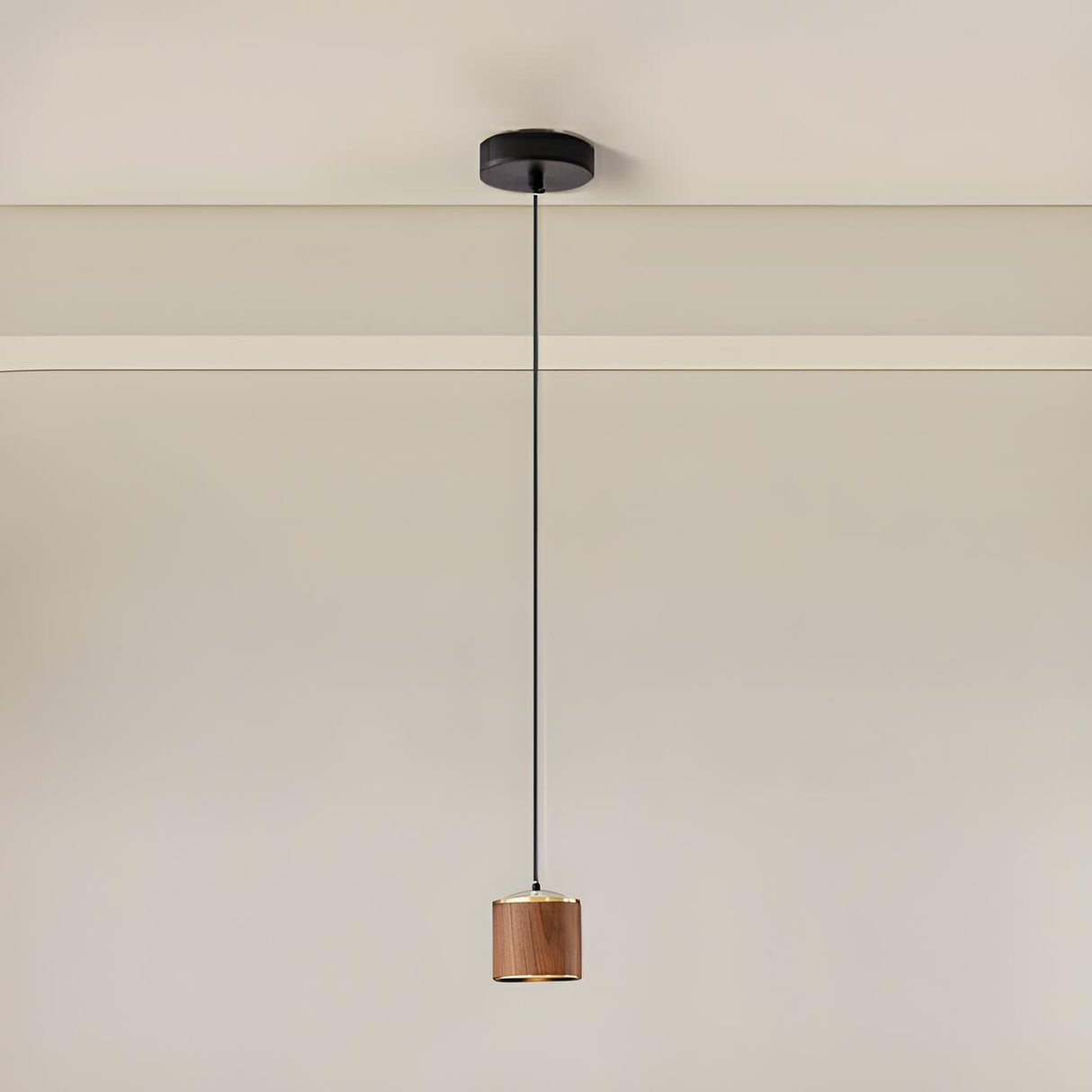 Modern Wooden Cylinder Pendant Light Adjustable Cord Image - 1