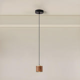 Modern Wooden Cylinder Pendant Light Adjustable Cord Image - 1