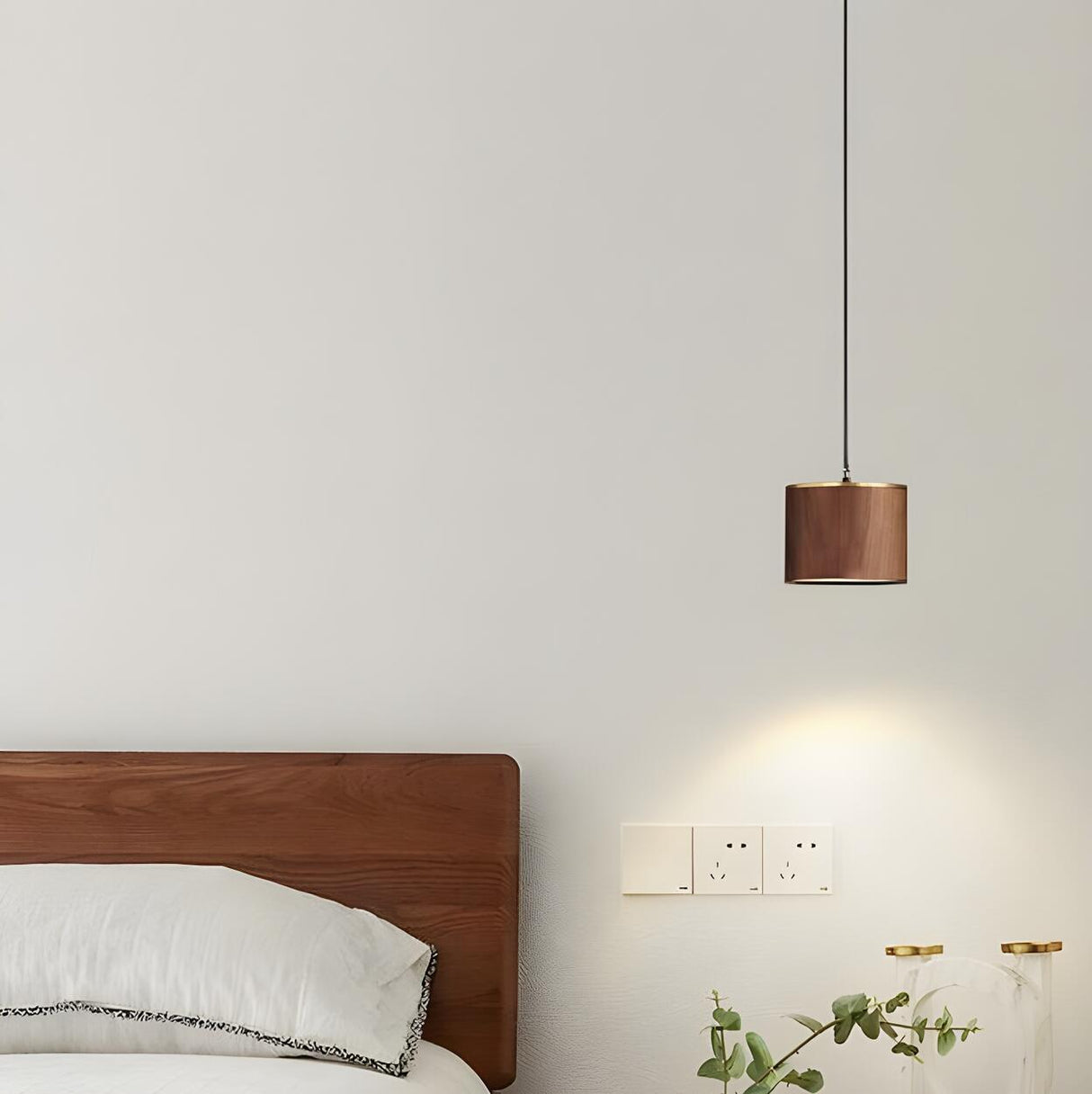 Modern Wooden Cylinder Pendant Light Adjustable Cord Image - 11