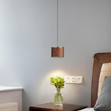 Modern Wooden Cylinder Pendant Light Adjustable Cord Image - 2