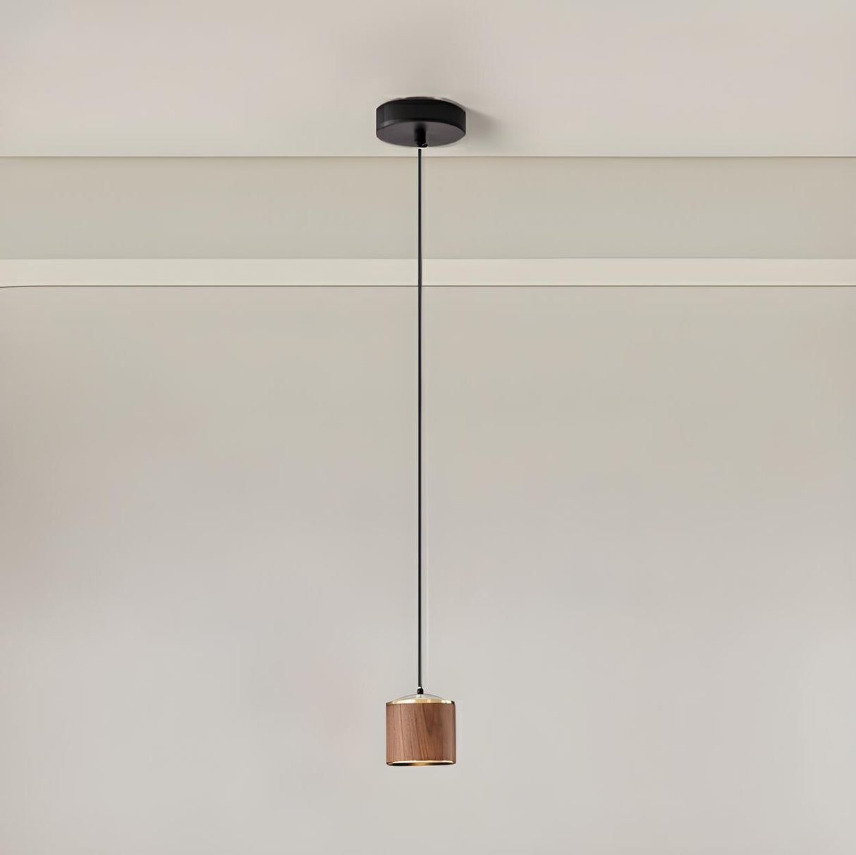 Modern Wooden Cylinder Pendant Light Adjustable Cord Image - 5